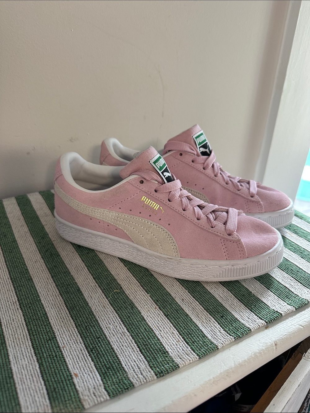 Puma Pink Suede Low-Top Sneakers with White Formstripe